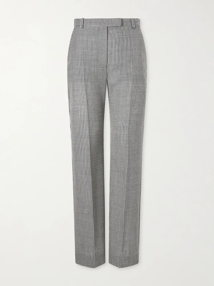 Gingham wool straight-leg pants