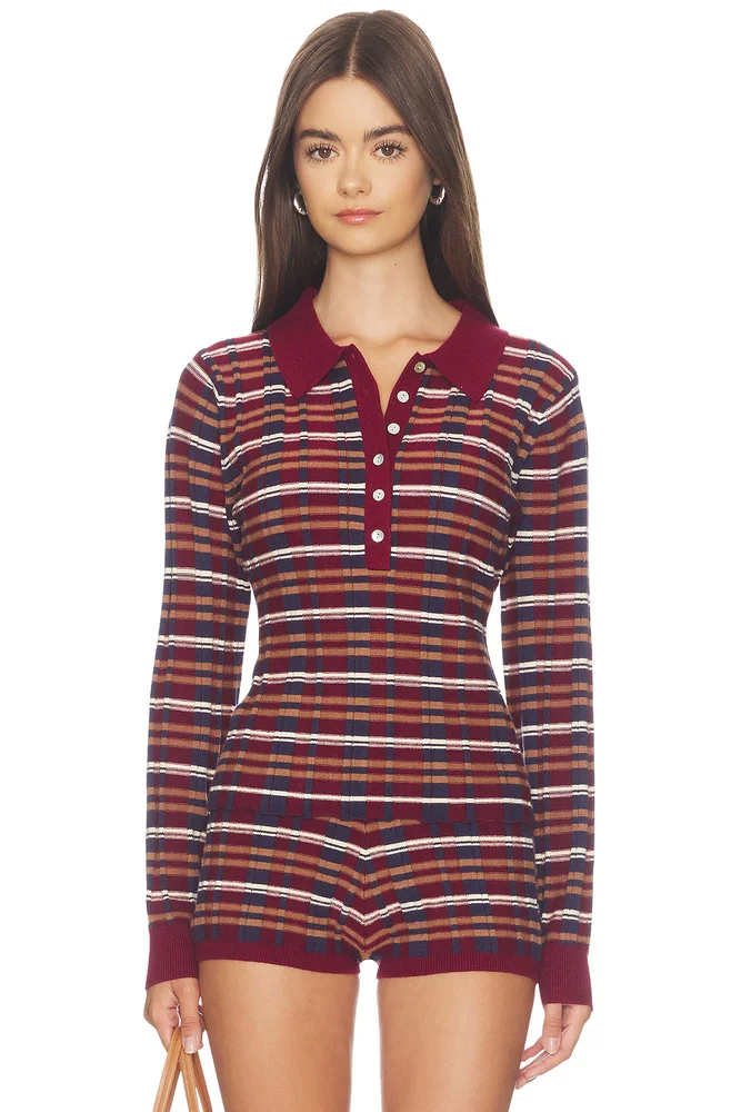 Sienna Plaid Rib Polo Top