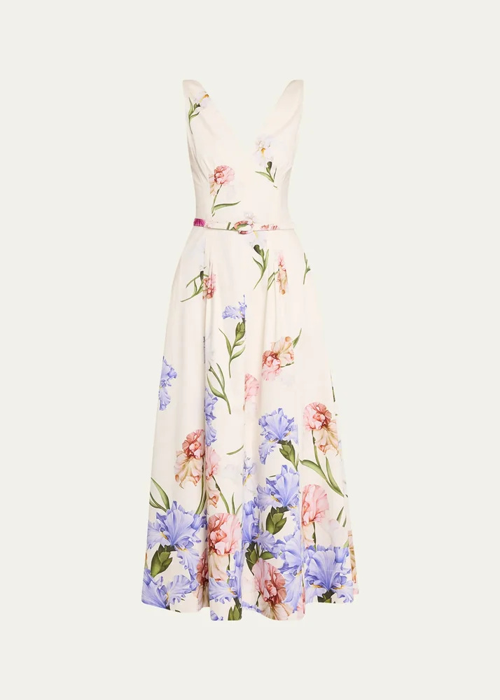 Sleeveless Dégradé Iris Cotton Poplin Dress