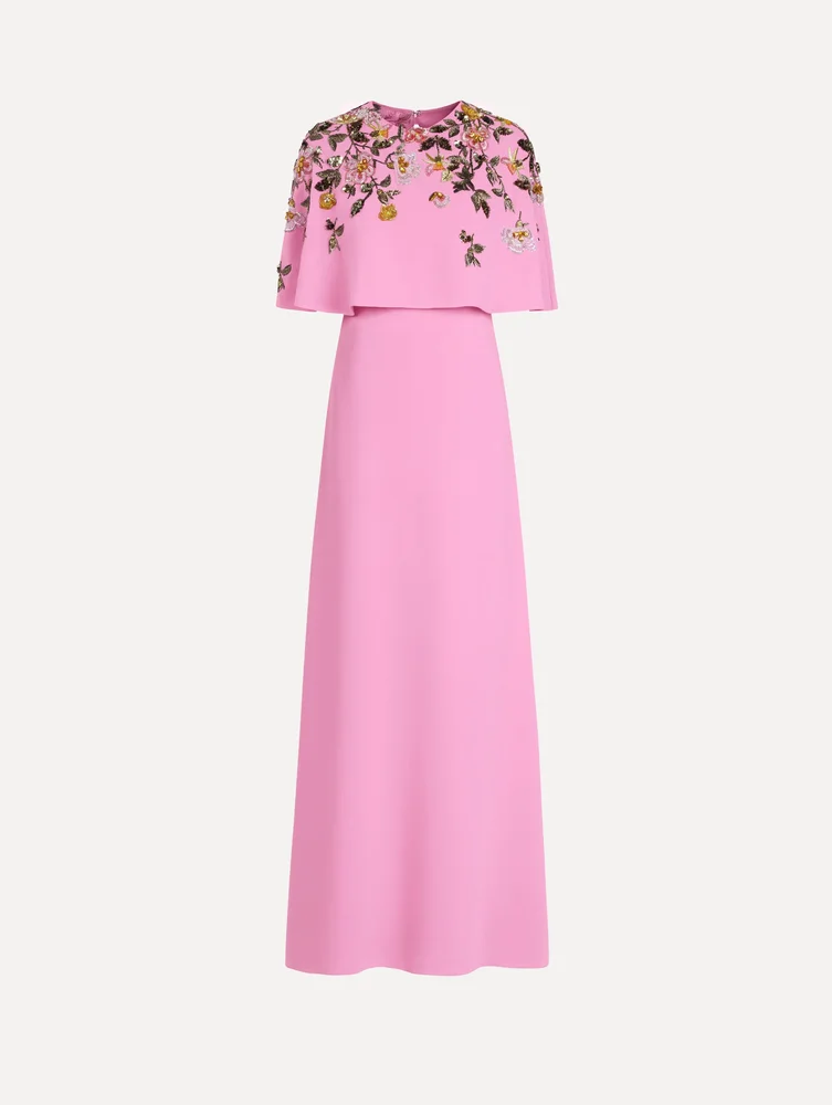 Oscar de la Renta Beaded Mixed Botanical Embroidered Caftan