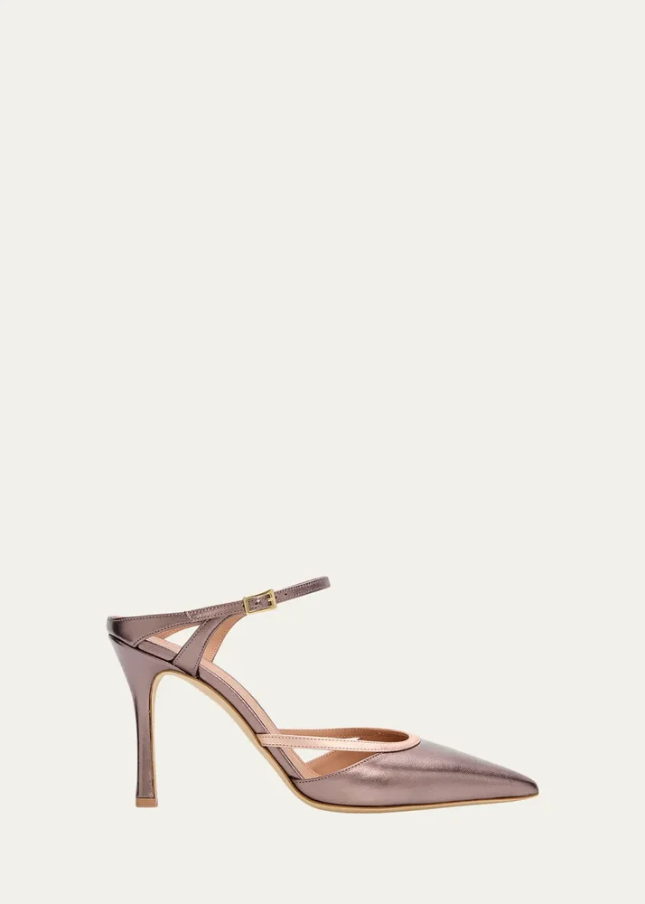 90mm Yola Metallic Leather Mule Pumps