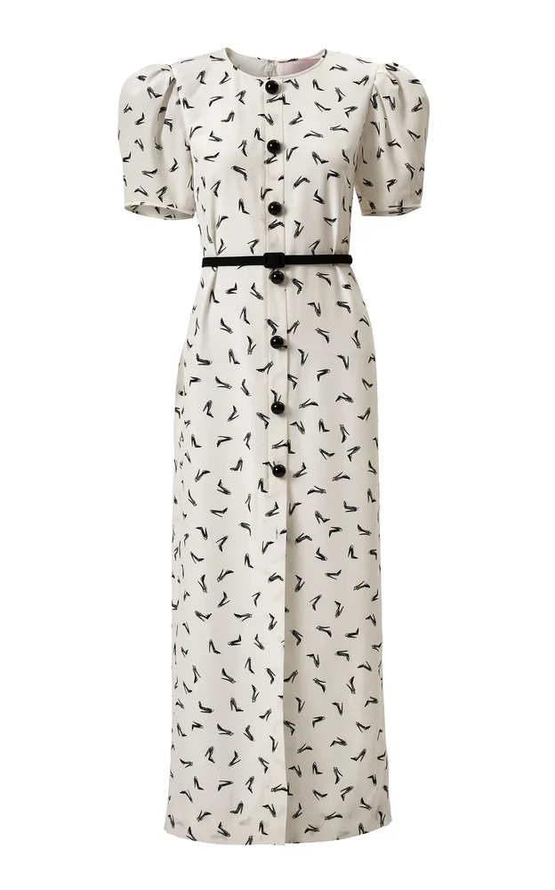 Belted Good Girl Shoe Print Ankle-Length Dress