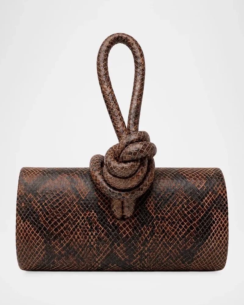 The Amina Snakeskin-Embossed Leather Top Handle Bag