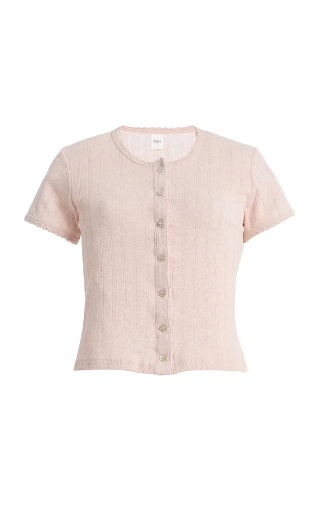 Pointelle-Knit Cotton Short-Sleeve Cardigan