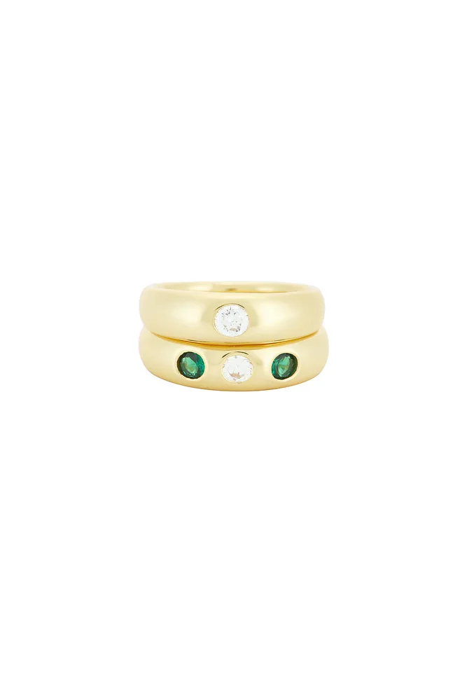 Emerald And Clear CZ Pinky Ring Set Of 2
