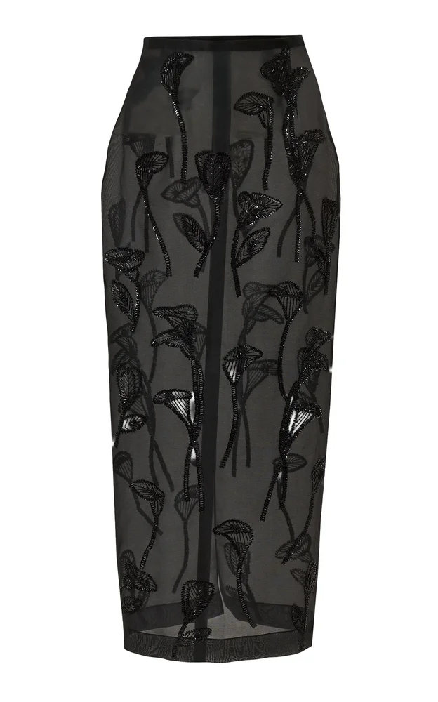Embellished Crepe Silk Organza Ankle-Length Skirt