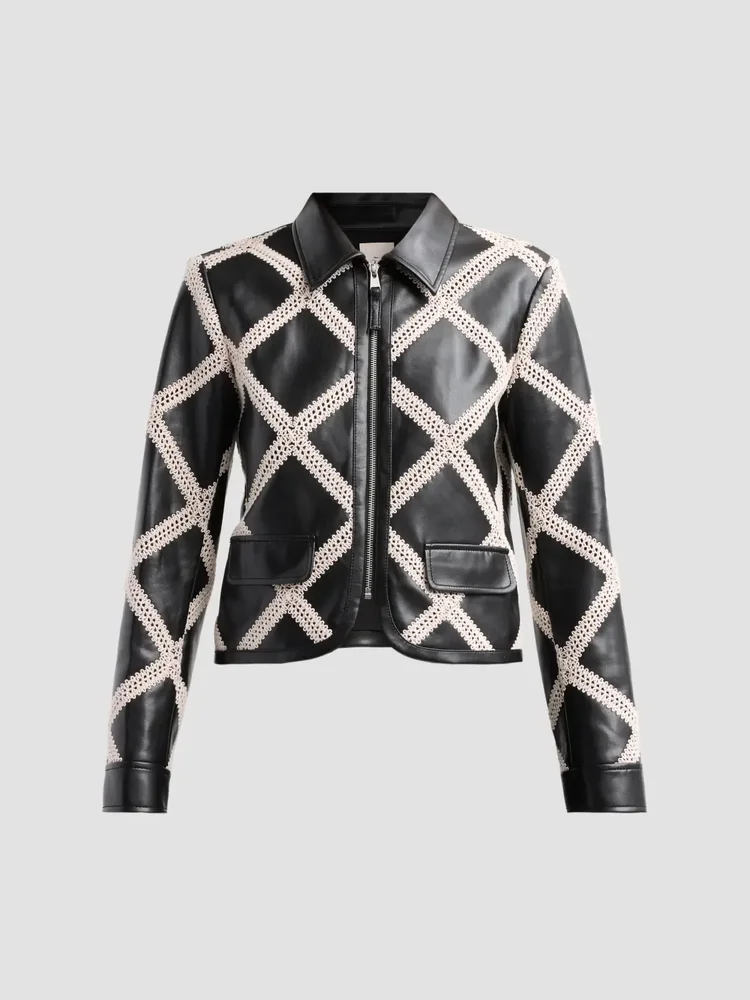 Audree Crochet-Trim Faux Leather Jacket