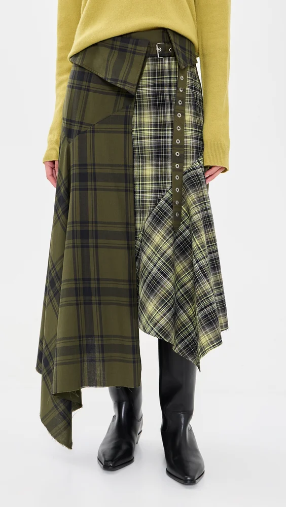 Plaid Folded Belt Wrap Skirt
