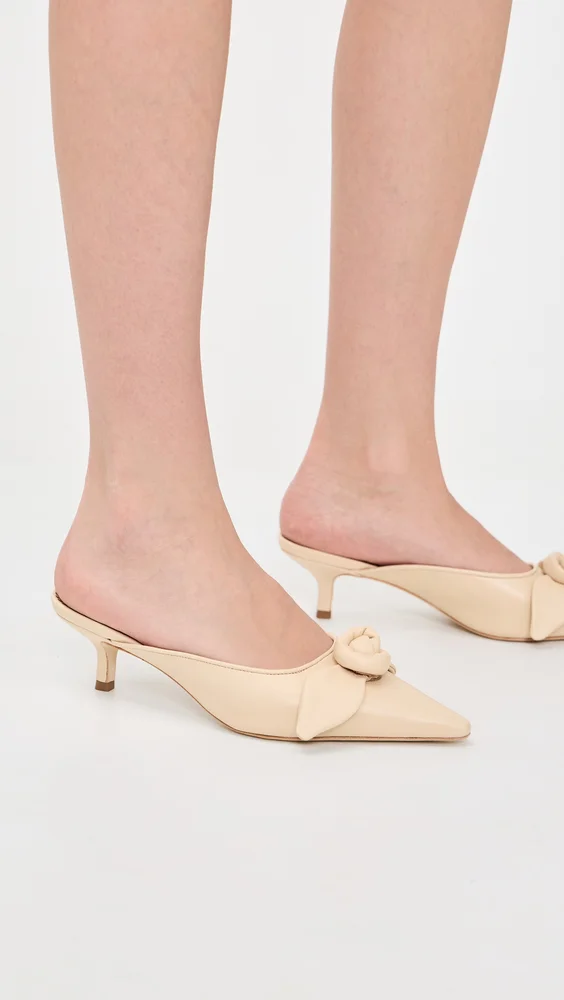 Layla Knotted Rose Kitten Heel Mules Nude