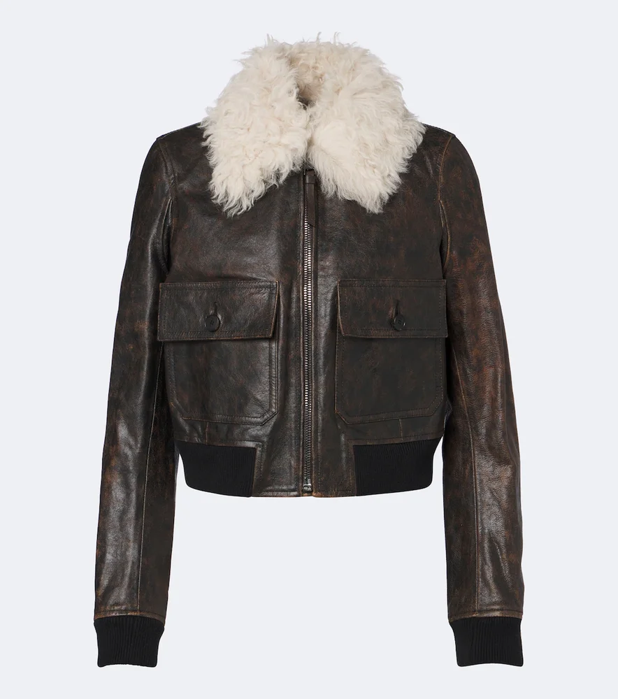 Shearling-trimmed leather jacket