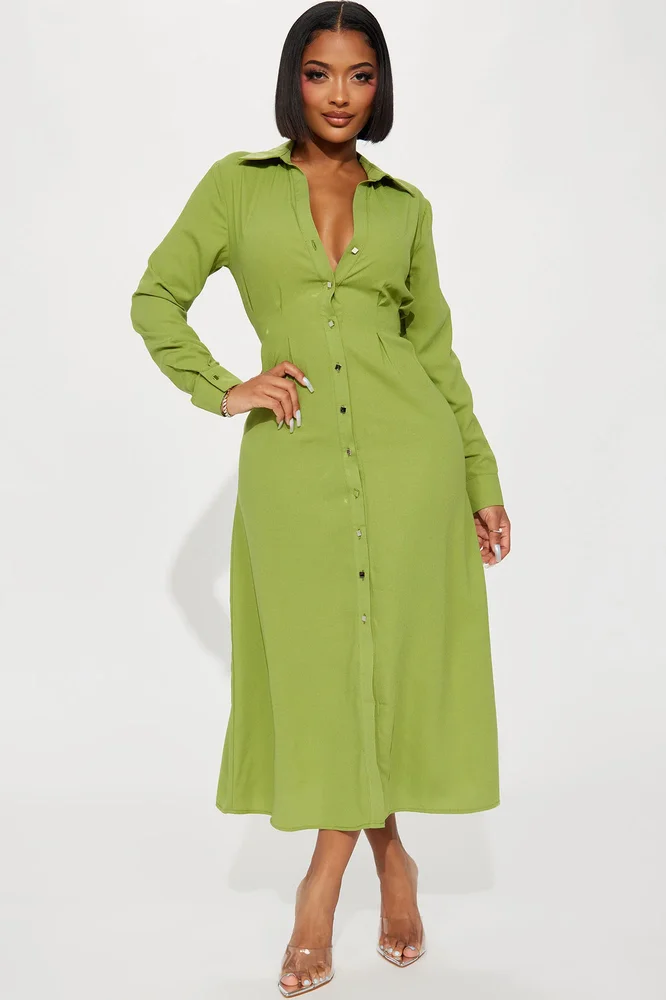Fashion Nova Ophelia Button Down Midi Shirt Dress