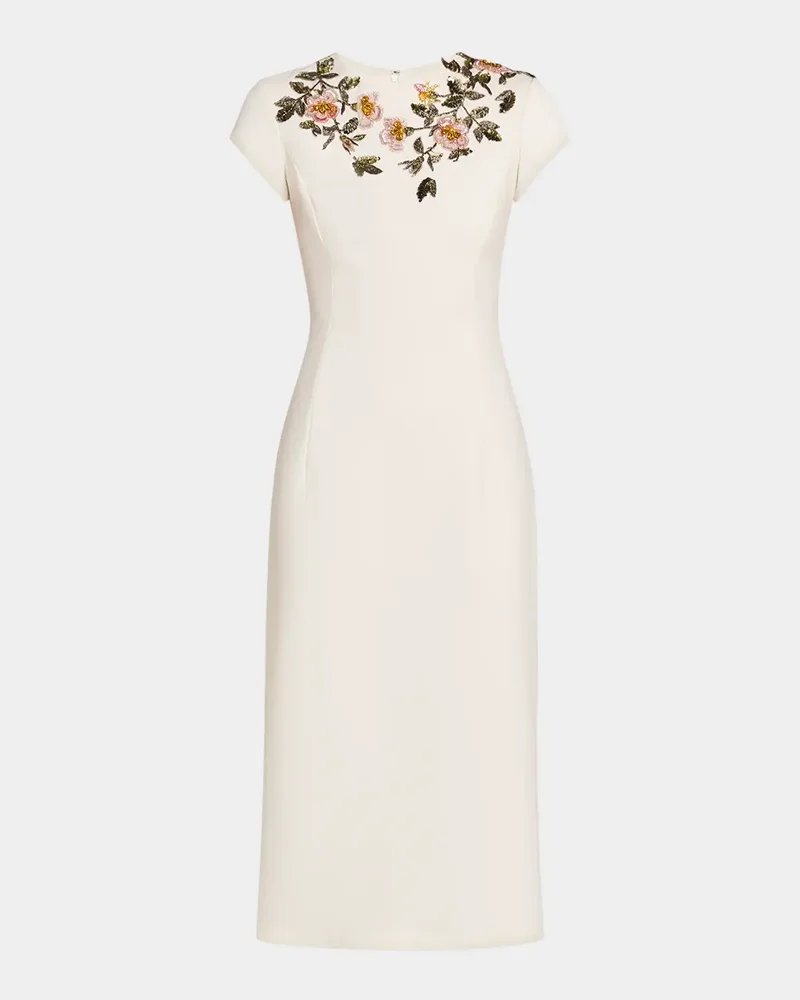 Short-Sleeve Beaded Sheath Midi Dress