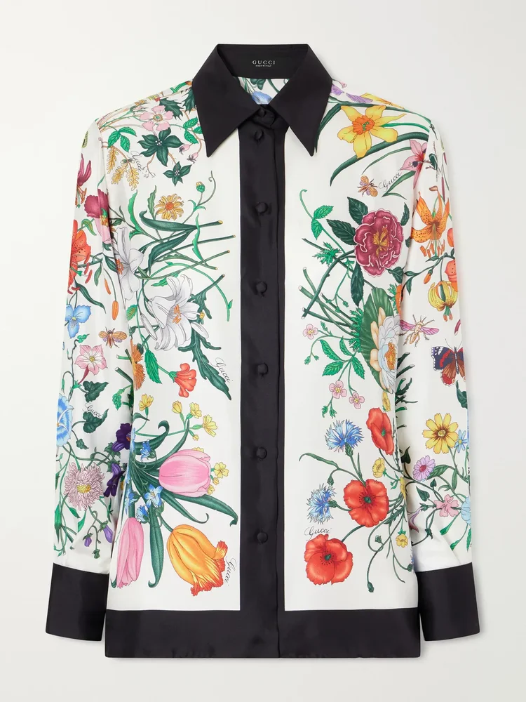floral place printed silk twill blouse