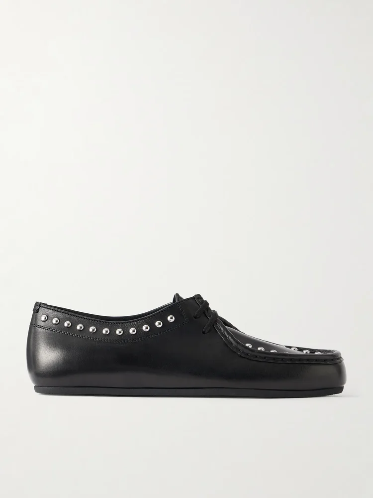 Hood studded leather loafers