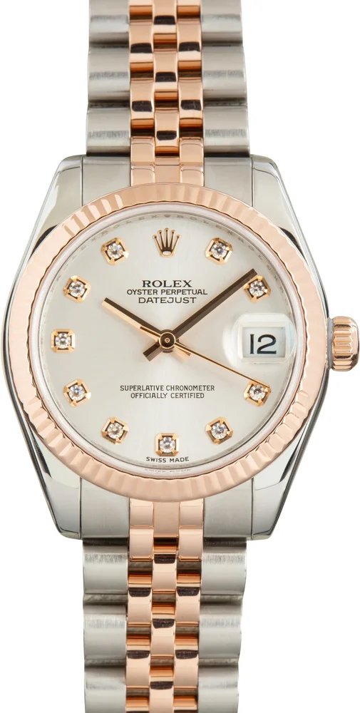 Pre-Owned Rolex Datejust 31 178271 Silver Diamond Dial Two-Tone Everose Rolesor