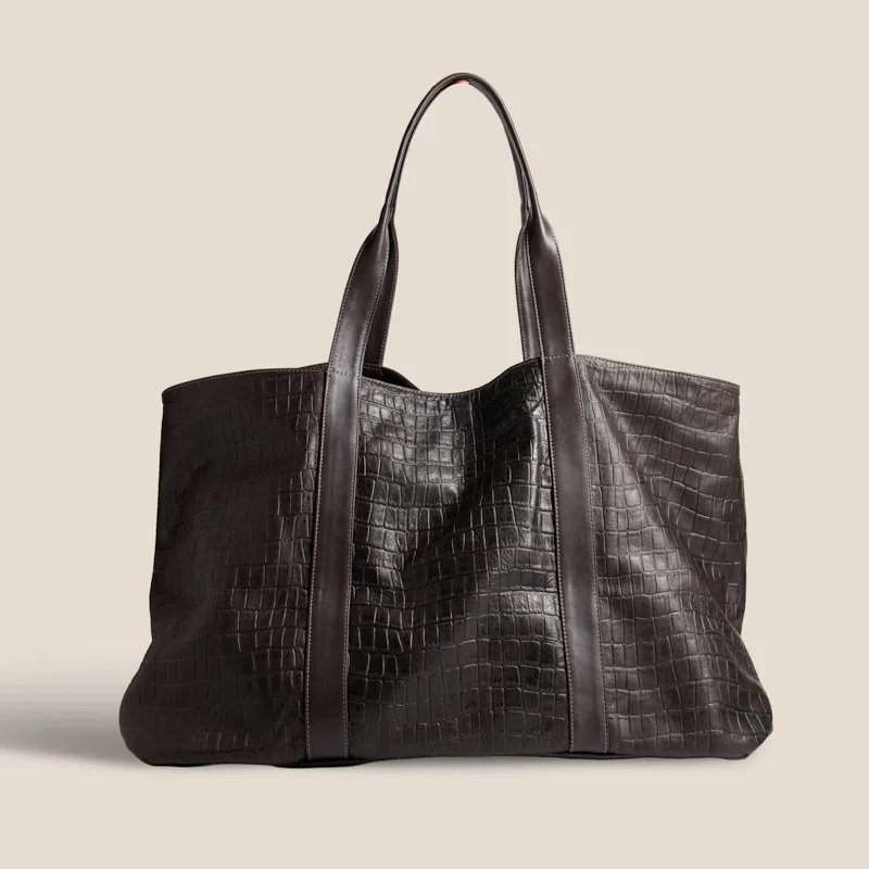 GIANT Tote - "Broken-In" Leather Croc Chocolate