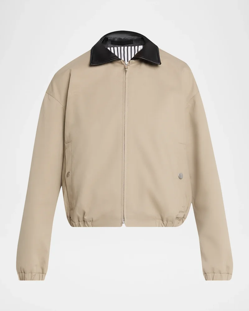 Leather-Collar Cotton Twill Flight Jacket