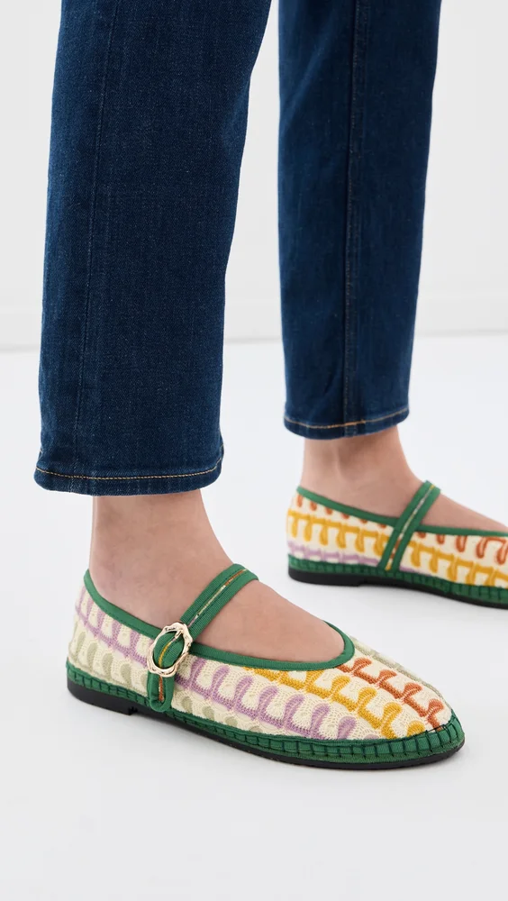 Pierre Twist Mary Jane Flats - Green