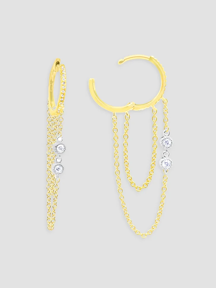 Two-Tone 14K Gold & 0.21 TCW Diamond Chain Drop Earrings