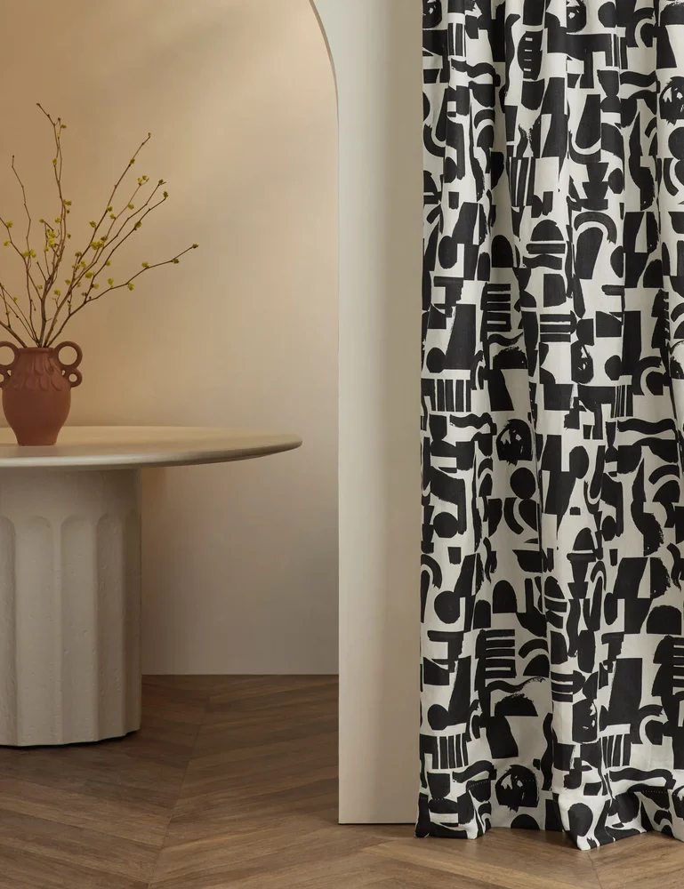 Organic Shapes Linen Curtain Panel