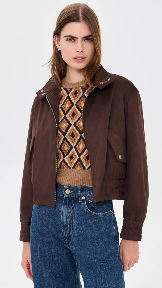 Faux Suede Eliza Bomber Jacket