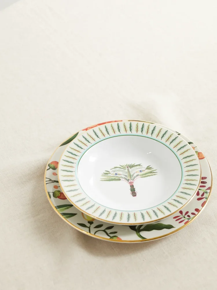 Libellula gold-plated porcelain soup and dinner plate set