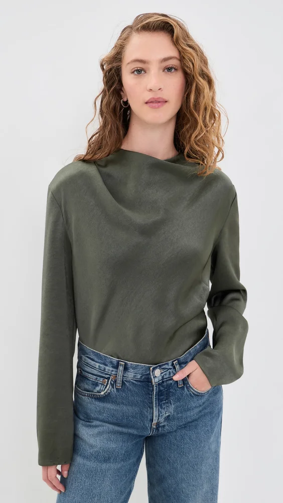 Draped Cowl Neck Blouse