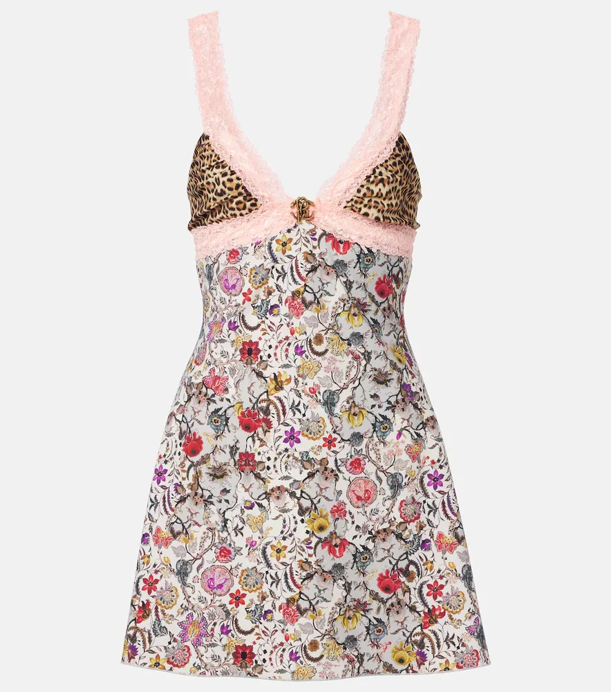 Embellished lace-trimmed minidress