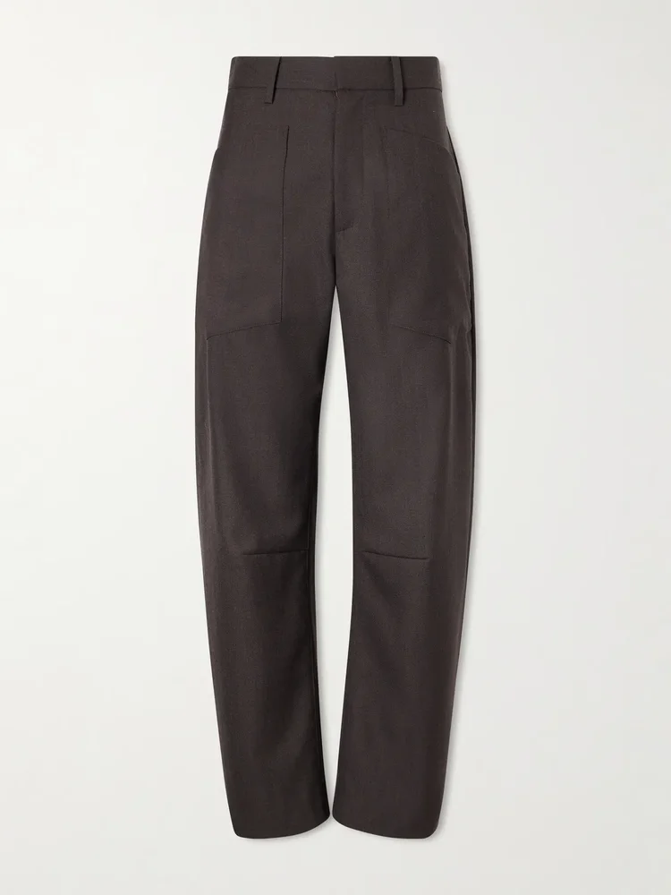 shon wool gabardine barrel leg pants