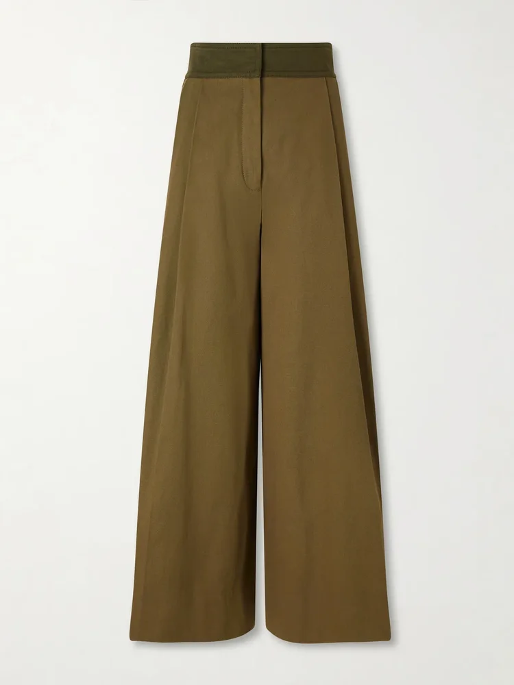 valiant pleated cotton twill wide leg pants