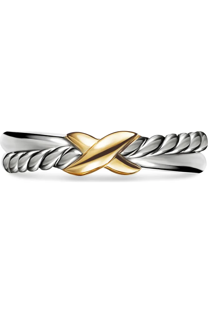 Petite X Ring in Sterling Silver with 18K Yellow Gold