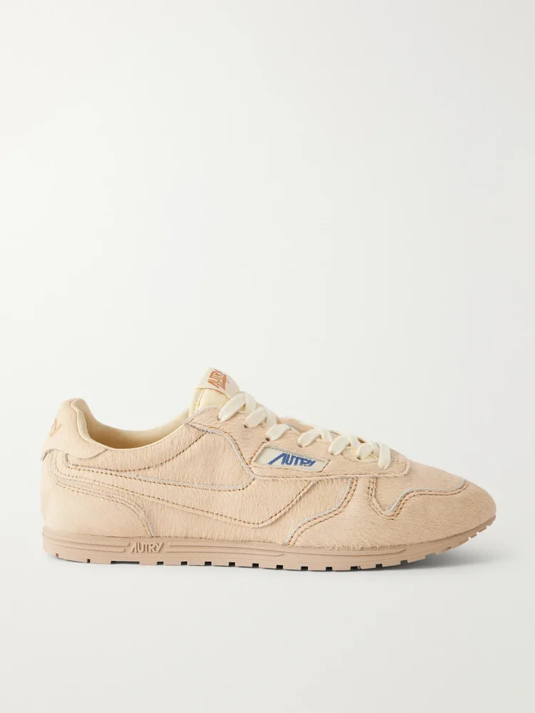 Windspin shell-trimmed calf hair sneakers