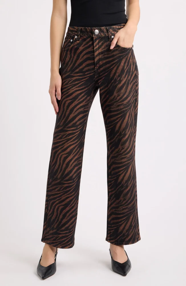 Miramar Zebra Print High Waist Wide Leg Ankle Jeans