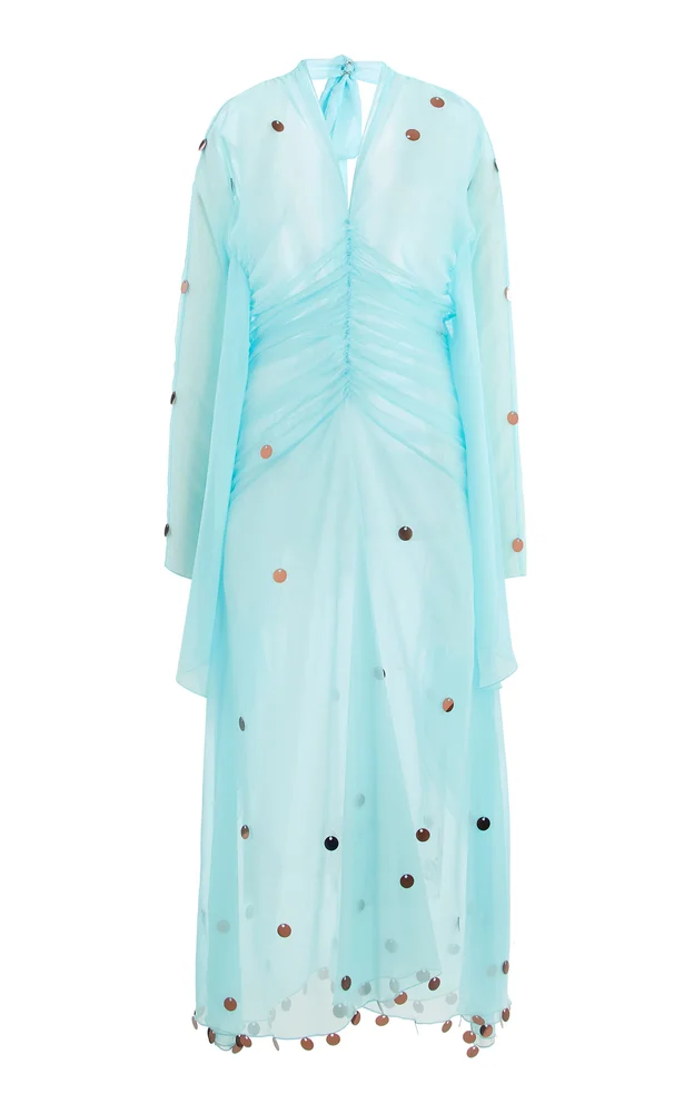 Exclusive La Isla Ruched Sequined Chiffon Maxi Dress