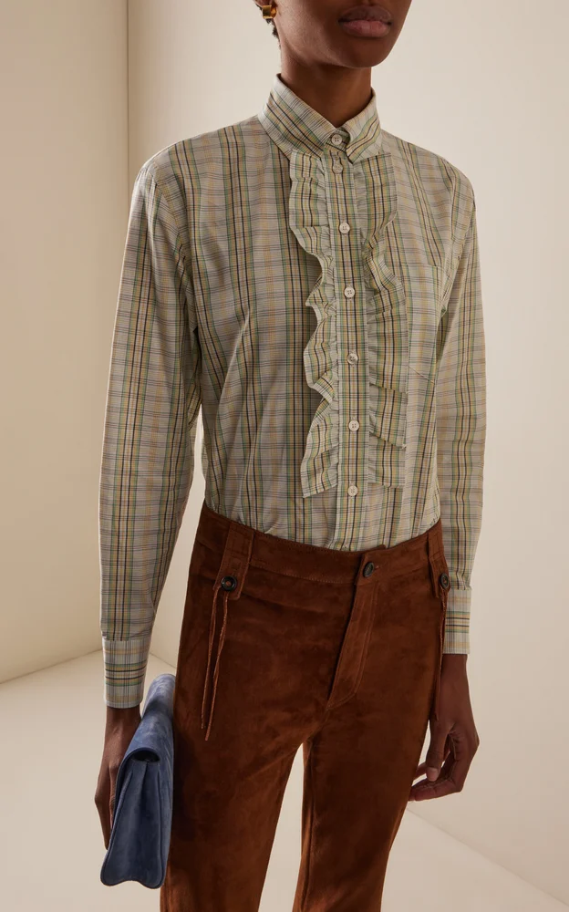 Plaid Ruffled Cotton Shirt