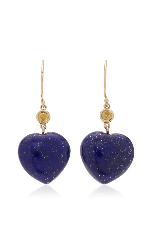 14K Yellow Gold Lapis, Sapphire Earrings