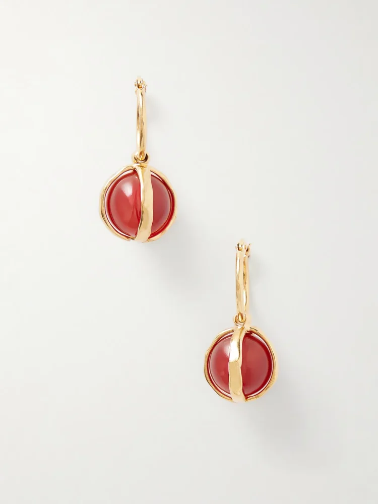 Beaded gold-tone agate earrings