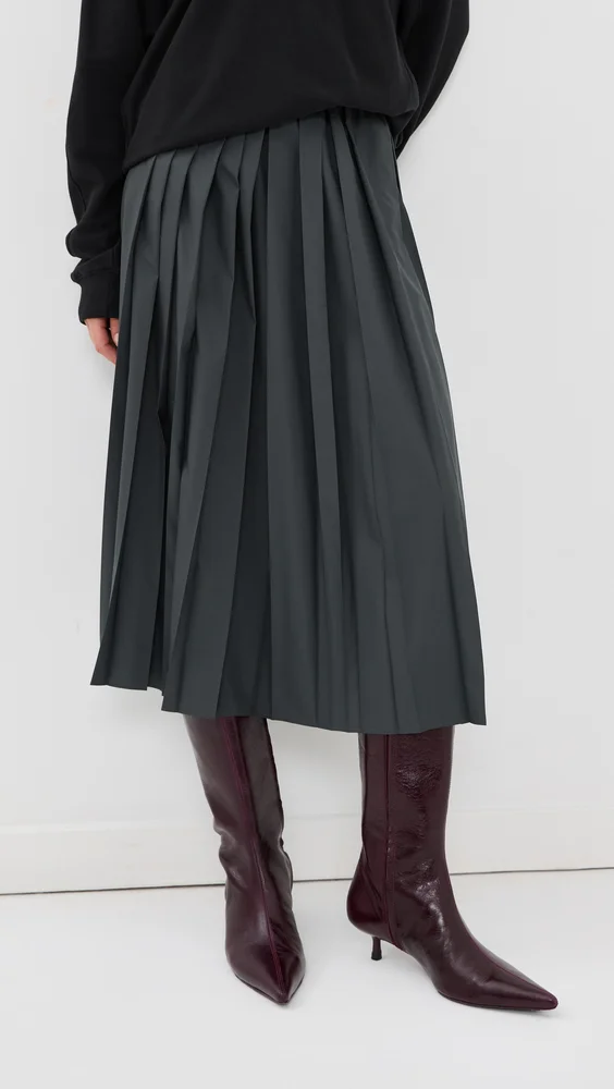 Nylon Pleated Midi Skirt