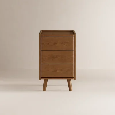 Annie Oliver Solid Wood Nightstand with 2 Drawers, MCM Bedroom Side Table