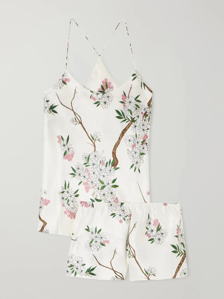 Bella floral-print silk-satin pajama set
