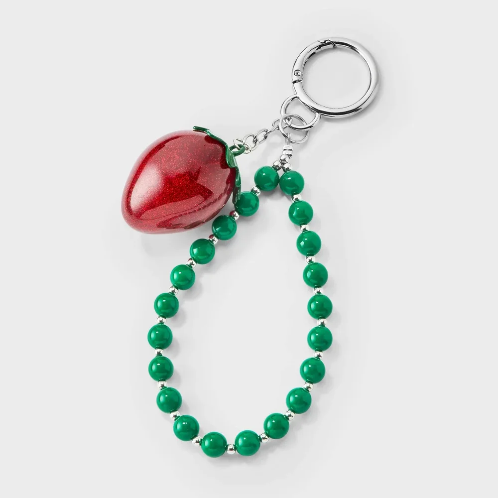 Glitter Strawberry Beaded Bag Charm