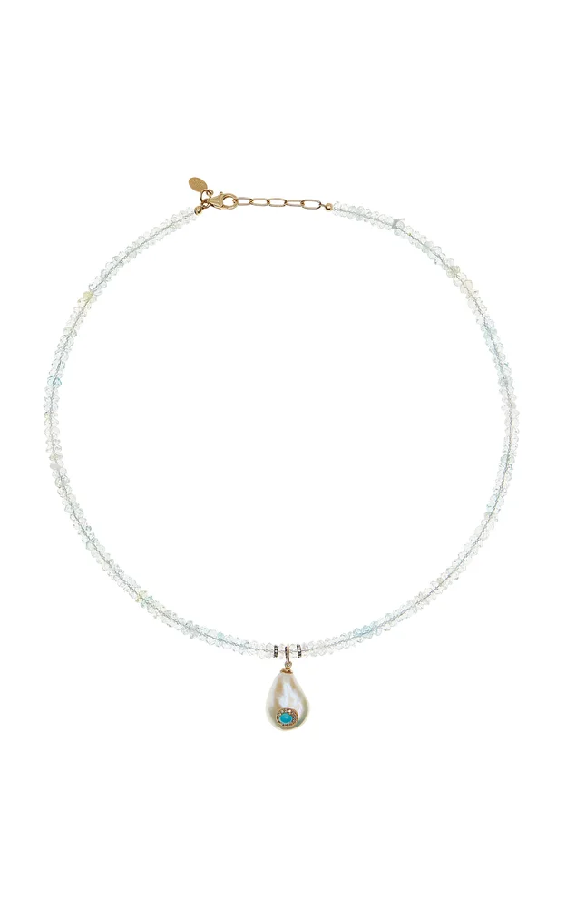 Gemburst 18K Yellow Gold Diamond Aquamarine Necklace