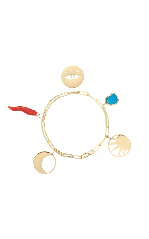 Talisman 18K Yellow Gold Turquoise And Coral Bracelet