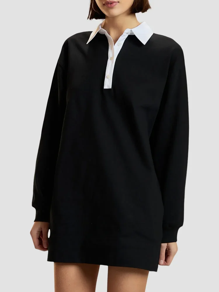 Ardie Rugby Contrast-Collar Cotton Minidress