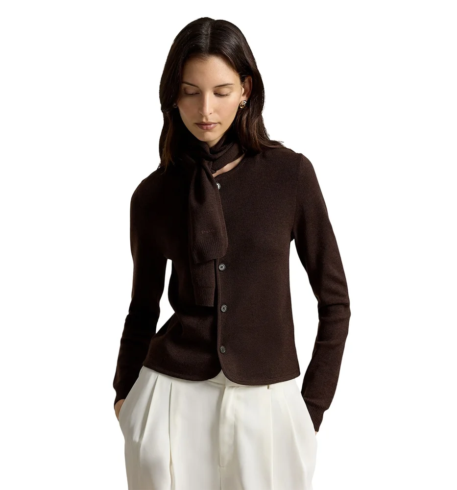 Tie Scarf Wool Cardigan