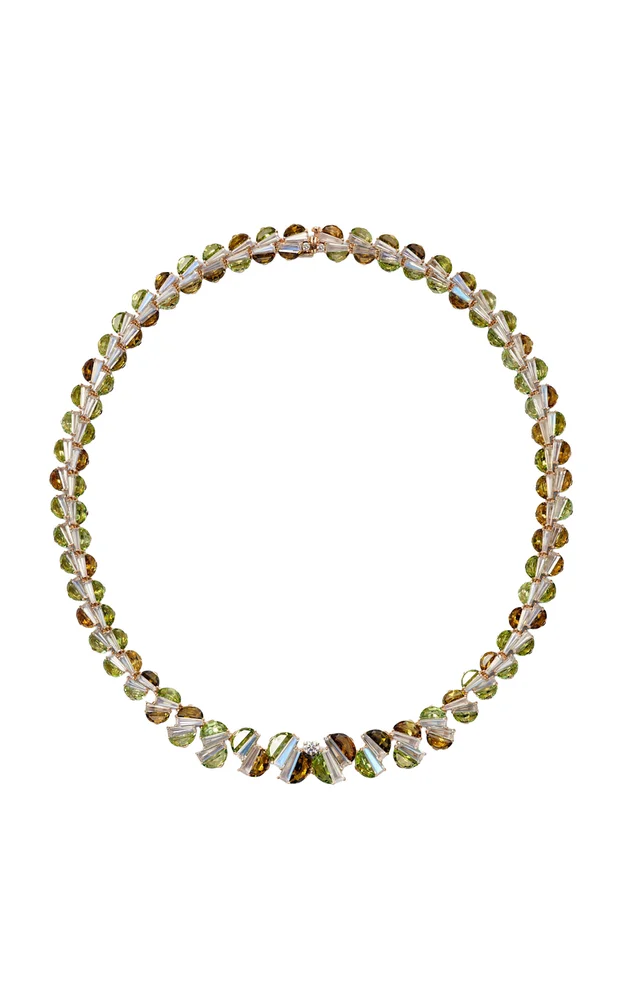 Graduated Woven 20k Rose Gold Green Tourmaline Riviere Necklace