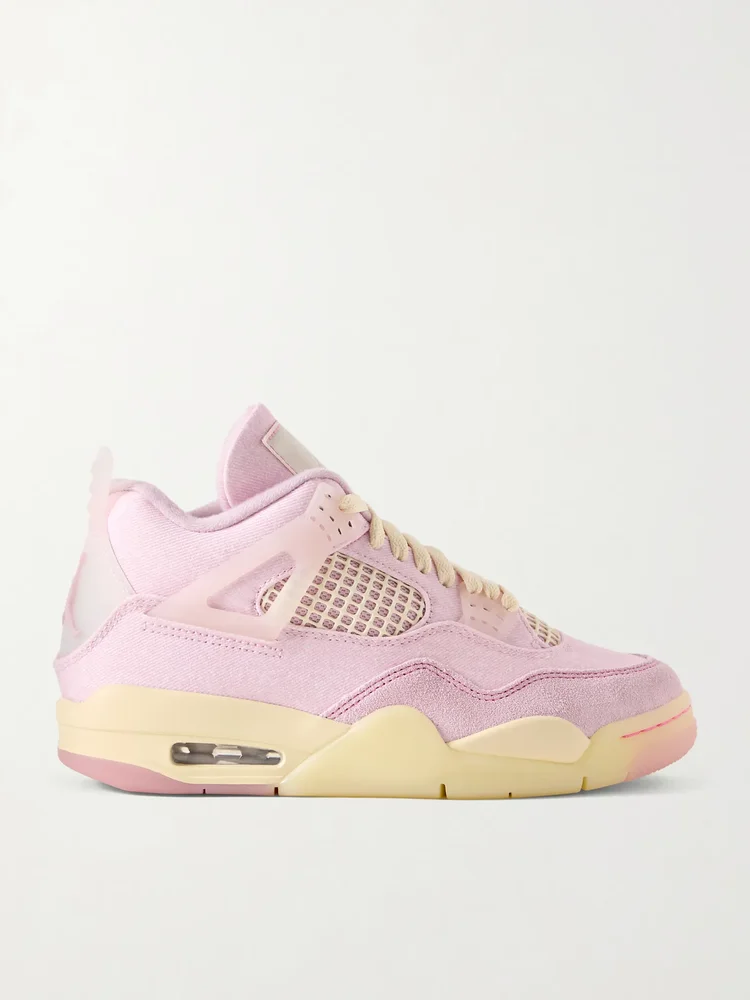 Air Jordan 4 Retro suede-trimmed denim sneakers