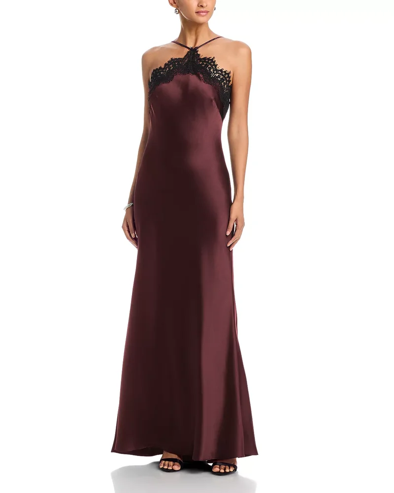 Long Satin Lace Trim Bias Gown, Exclusive