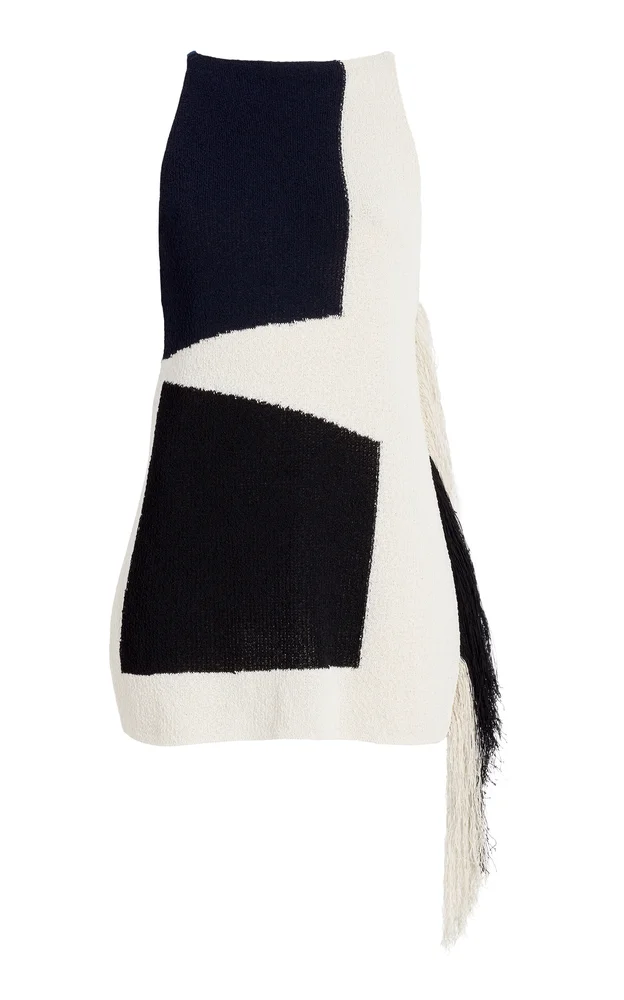 Saskia Fringed Intarsia-Knit Top
