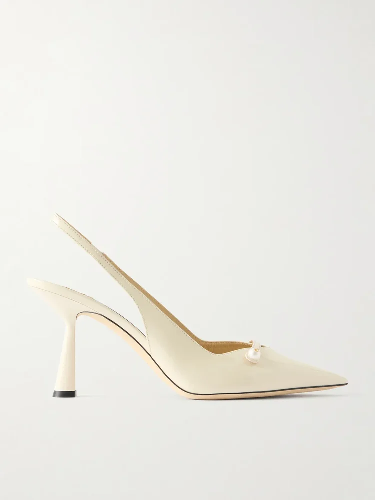 Amita 85 embellished patent-leather slingback pumps
